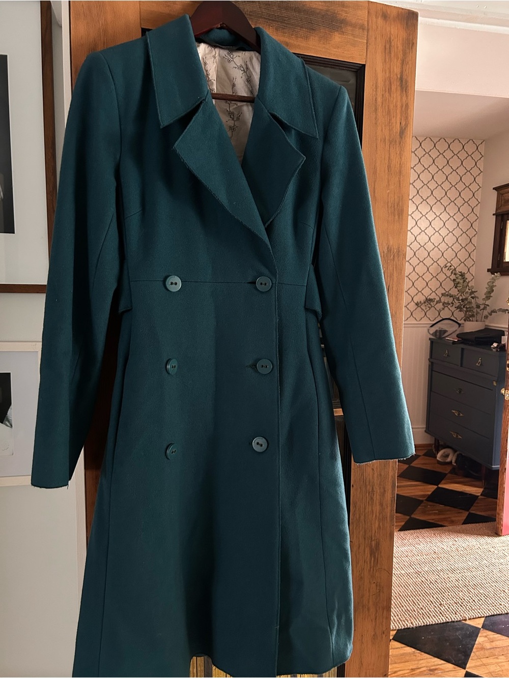 Women's Double-Breasted Teal Wool Coat